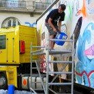 Encuentrambar. Transformación de un camión de reparto en obra de arte. Plaza de España, Zaragoza