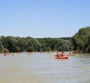 Todo un espectáculo de colorido en el Ebro, inundado por casi los 400 piragüistas participantes en el descenso